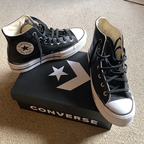 Converse Shoes - Black & White Leather High Top Converse Sneakers